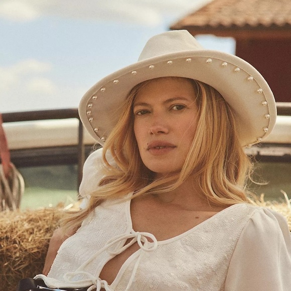 Anthropologie Pearl Rancher Hat Ivory Studded Women\'s Western Cowboy Hat Bridal main image 10